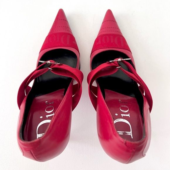 DIOR | Vintage Red Leather Pointed Cross Over Elastic Bandage Pumps EU 37.5 - Picture 8 of 16